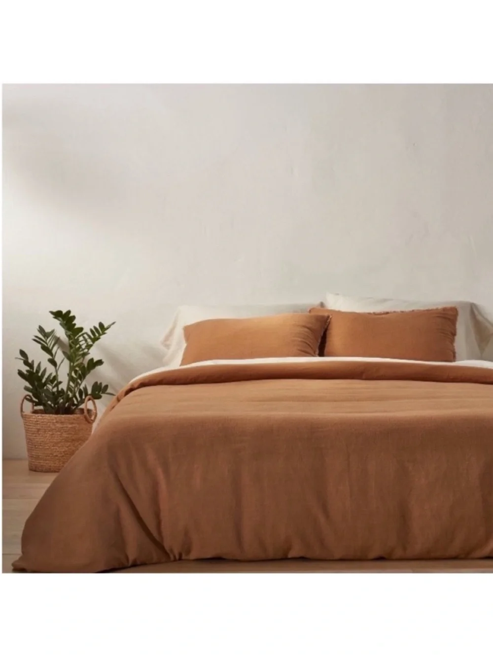 NWT Full/Queen Heavyweight Linen Blend Duvet Cover & Sham Set Warm Brown